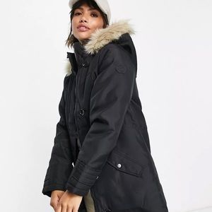 Vero Moda parka with faux fur lined hood in black